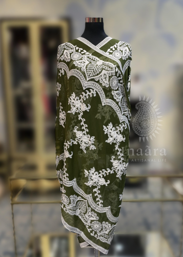 Hand Embroidery Dupatta-Dark Green