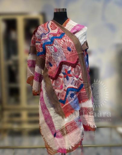 Boiled Wool Shawl-Green Pink (copy)