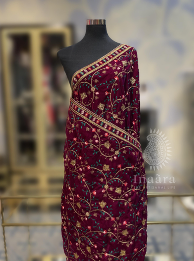 Velvet Luxe Dupatta- Dark Pink
