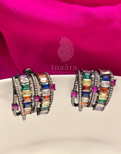 Rainbow Sapphire & Diamond Hoop Earrings