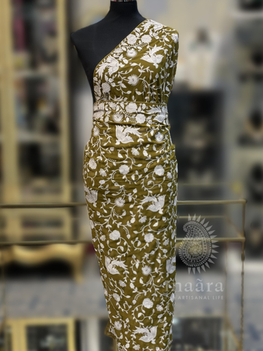 Parsi Gara Dupatta- Olive Green