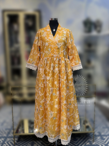 Chanderi Silk Dress- Orange