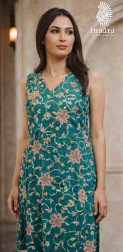 Meena Tunic Top-Embroidered Silk/Green